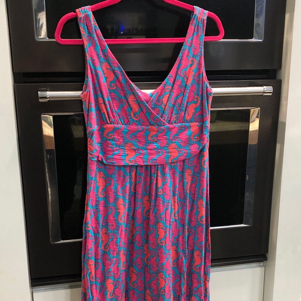 Lilly Pulitzer Pink and Blue Seahorse Midi Dress My fav print EUC